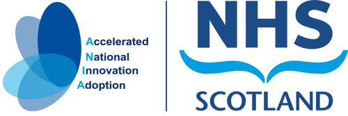 Accelerated National Innovation Adoption logo alongside NHS Scotland's logo